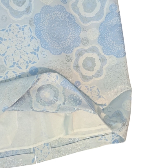 Nassini Milano Cap Sleeve V Neck Elegant Blue/ White/Silver Floral Sheath Dress - Picture 5 of 10